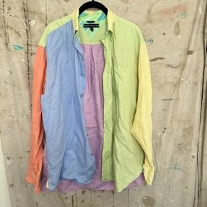 Vintage 2000s Tommy Hilfiger Colorblock Linen Button Down